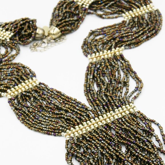 Brown & Gold Multicolored Beaded Necklace - Picture 2 of 5